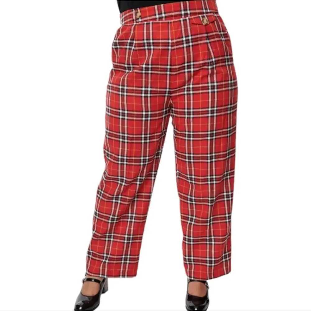 Chaus Red and White Plaid Pull On Straight Leg Pants Plus Size XXL NEW - Picture 4 of 14